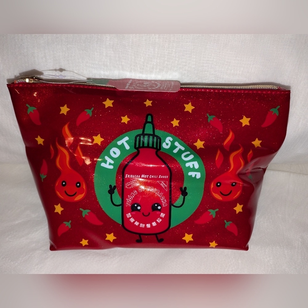 MAD Engine Sriracha Hot Stuff Glitter Cosmetic Bag or Pouch Red NWT